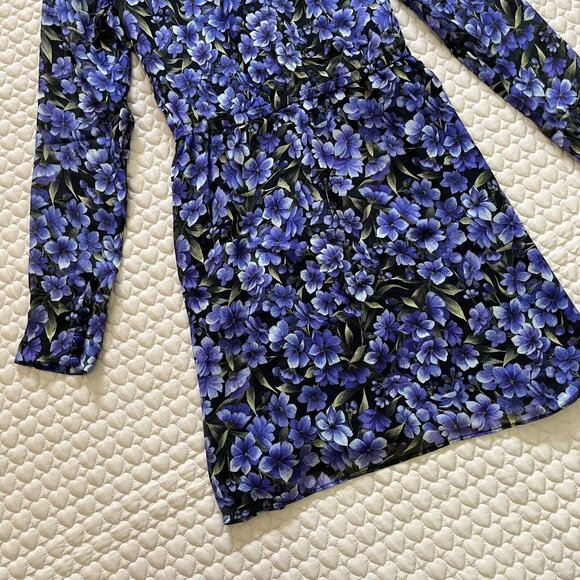 NWOT THE KOOPLES Floral Silk-georgette Purple long sleeves Mini Dress Size 2 - Picture 13 of 14